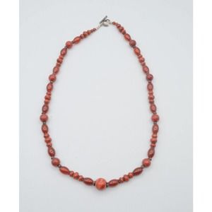 QVC China BJ 925 Stamped Sterling Silver Carnelian Coral Beaded Necklace 0.925